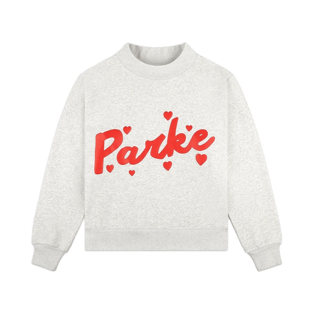 Parke White Sweatshirt with Red Script Logo